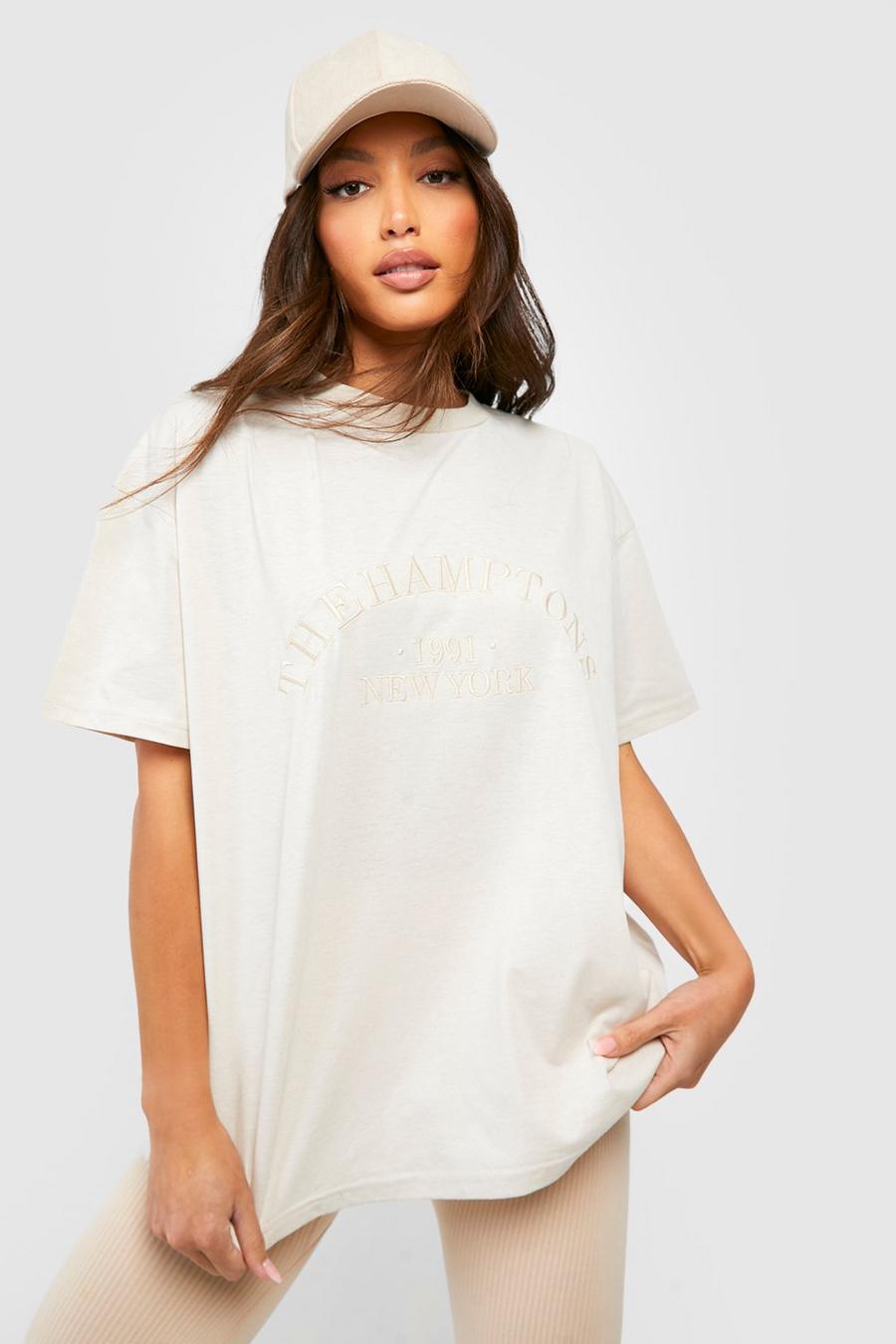 Camiseta oversize con bordado Hamptons, Stone