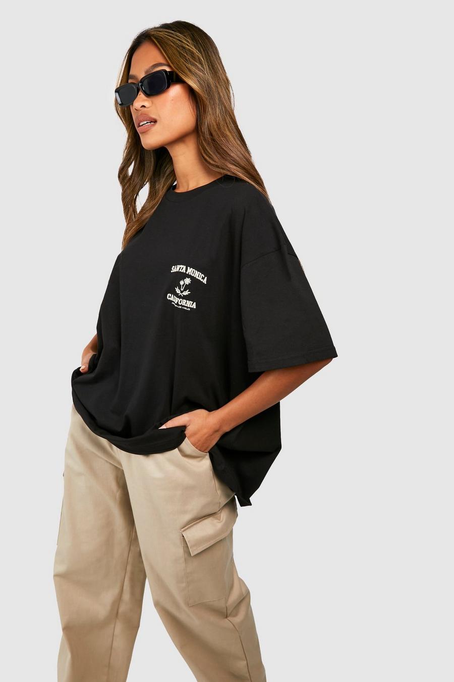 Black Santa Monica Pocket Embroidery Oversized T-shirt