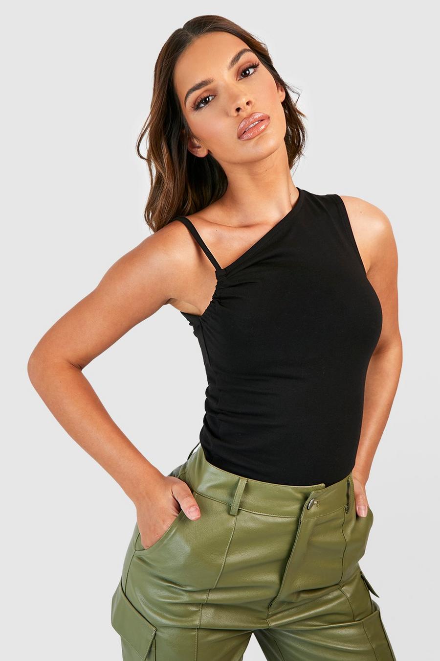 Black Ruched Sleeve Top