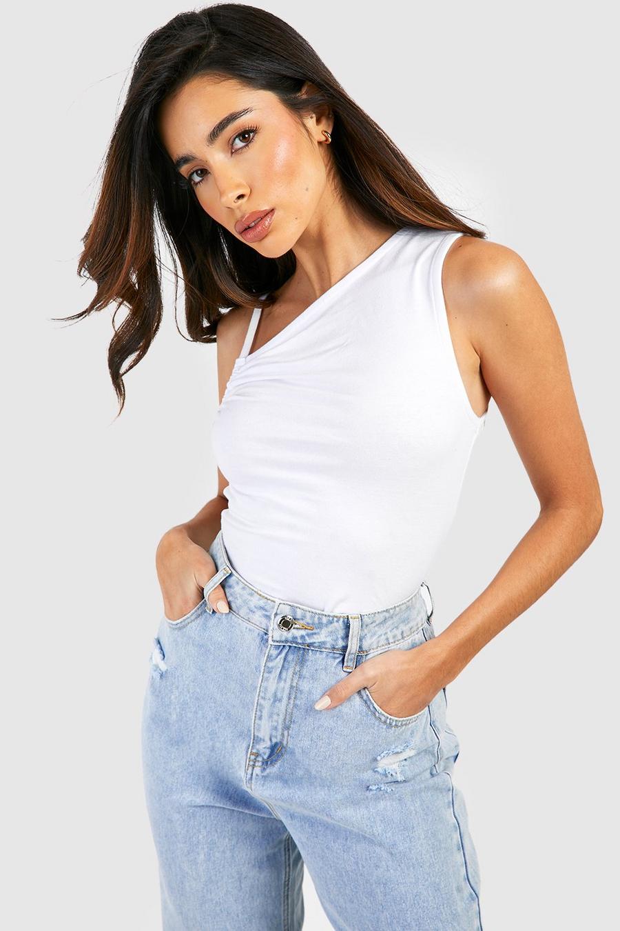 White Ruched Sleeve Top