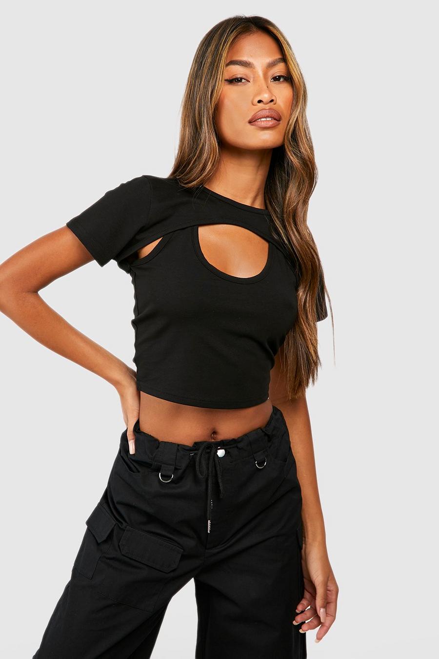 Black Layered Halter Crop T-Shirt