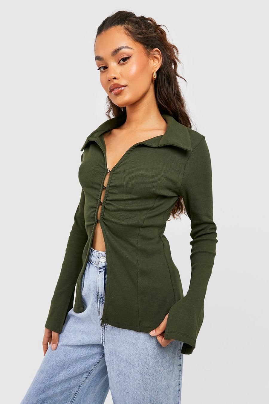 Hook And Eye Ribbed Open Shirt