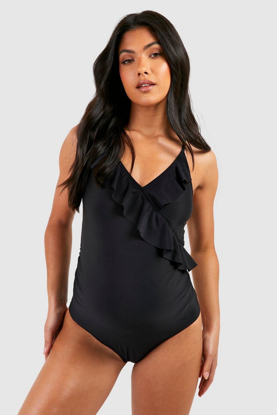 Black Maternity Frill Detail Strappy Swimsuit