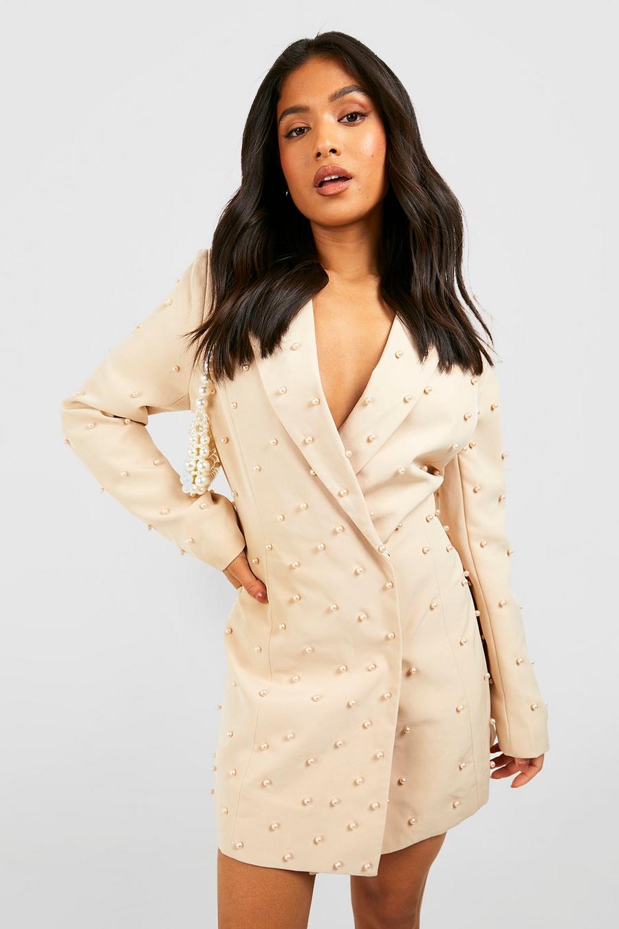 Nude Petite Pearl Detail Blazer Dress