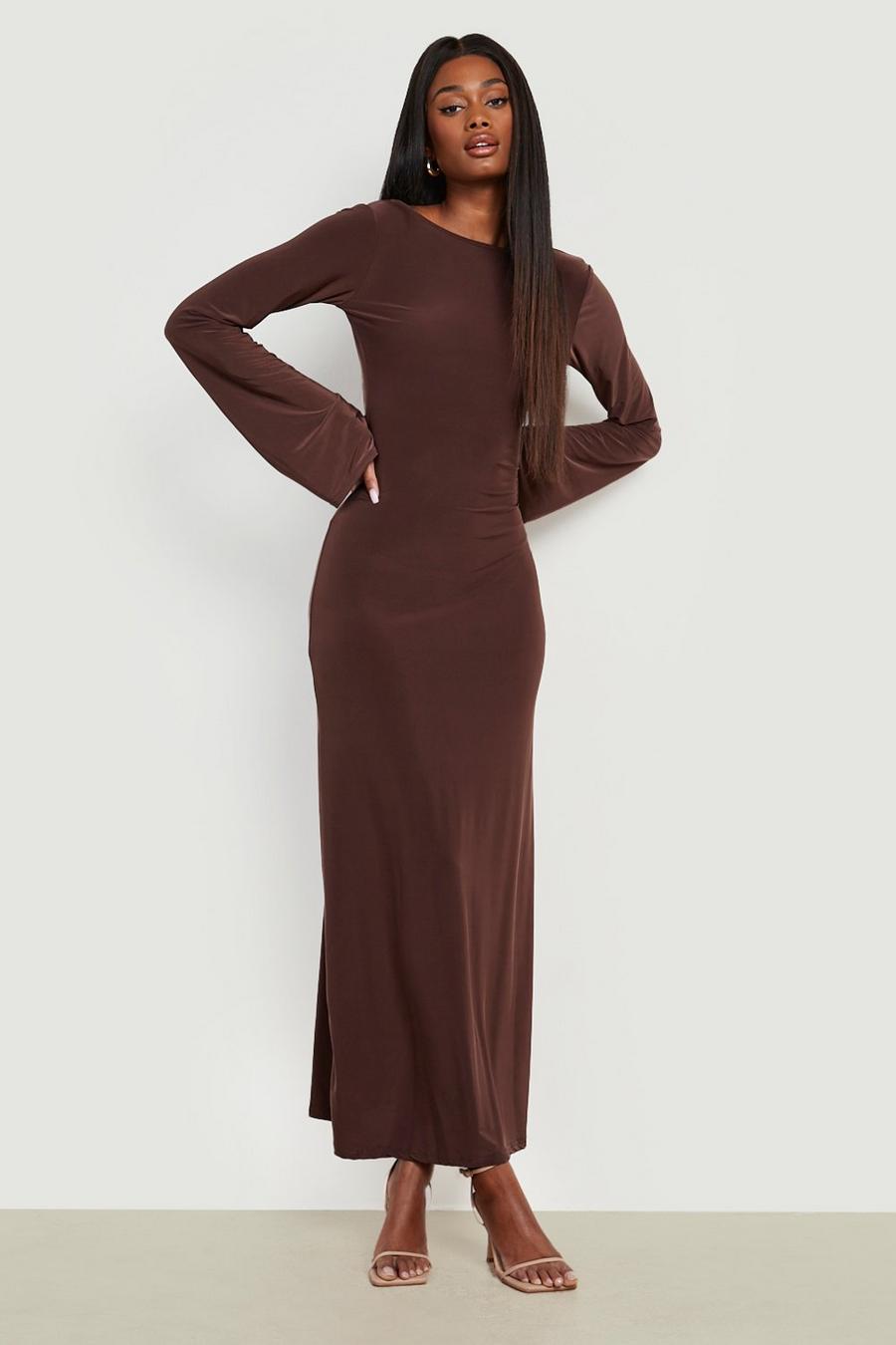 Chocolate Heavy Soft Touch Low Back Maxi Dress
