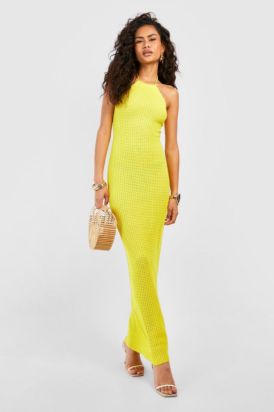 Yellow Halterneck Crochet Maxi Dress