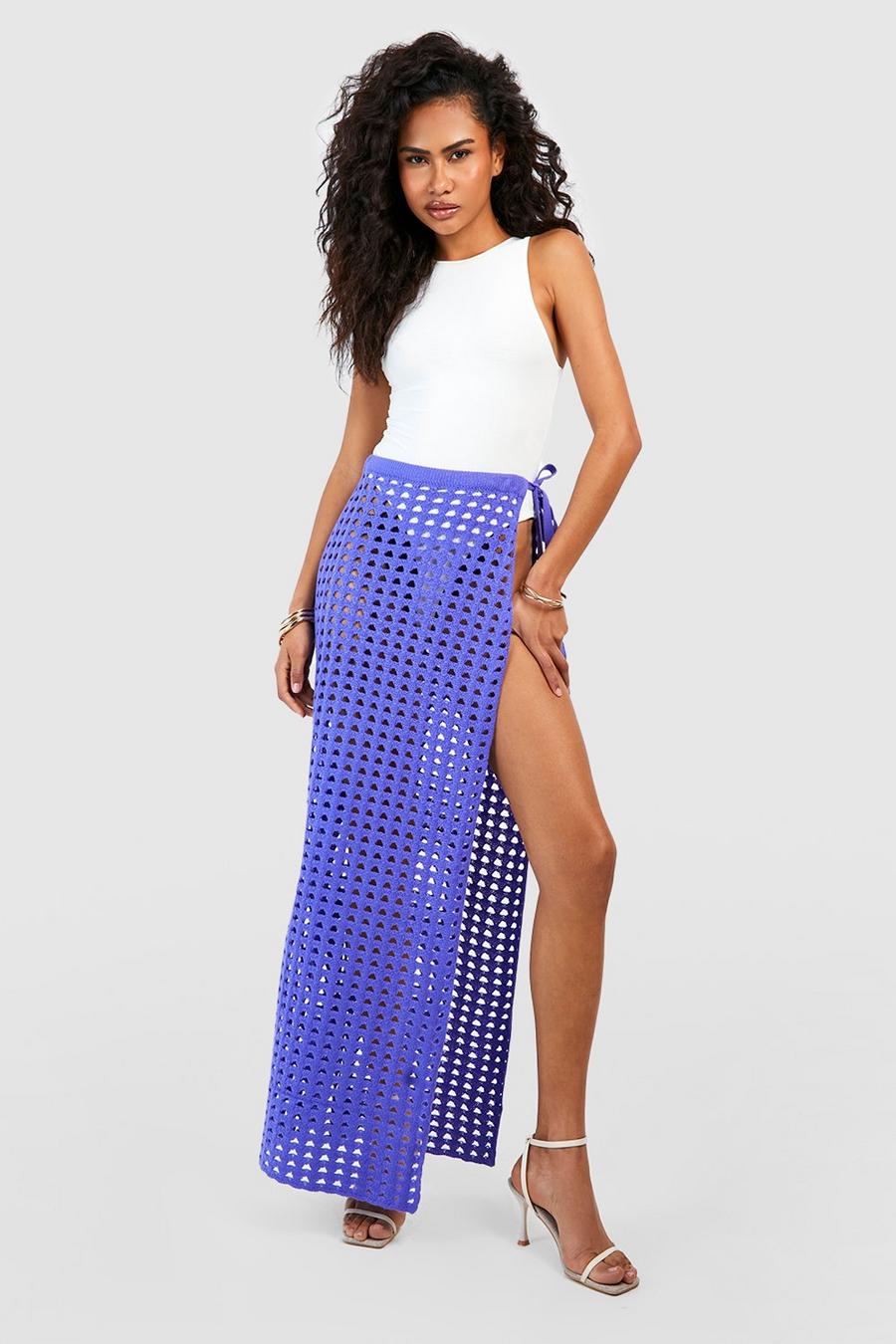 Violet Thigh Split Crochet Maxi Skirt