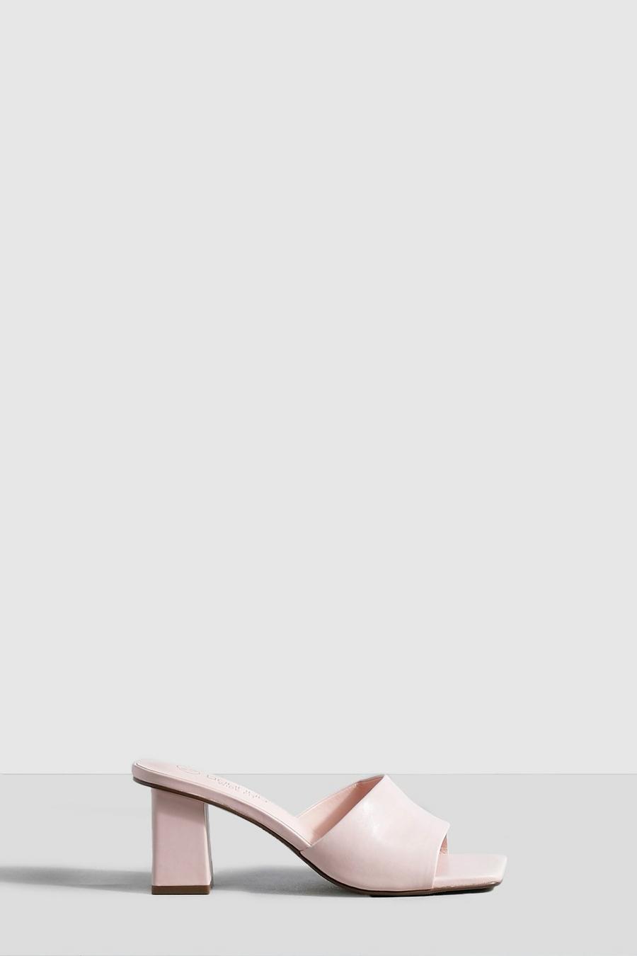 Sandali Mules a calzata ampia con tacco basso a blocco, Baby pink