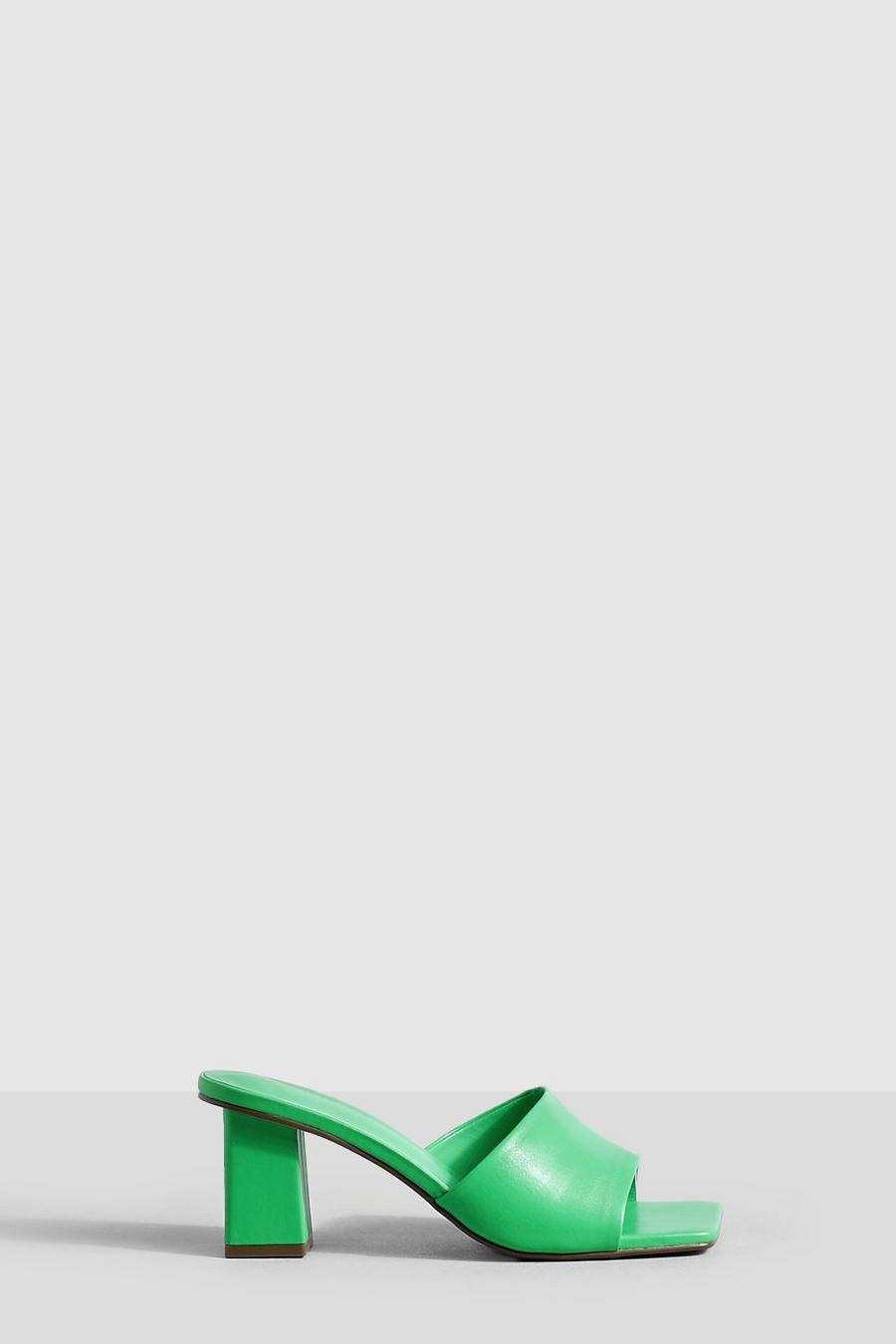 Green Wide Width Low Block Heeled Mules