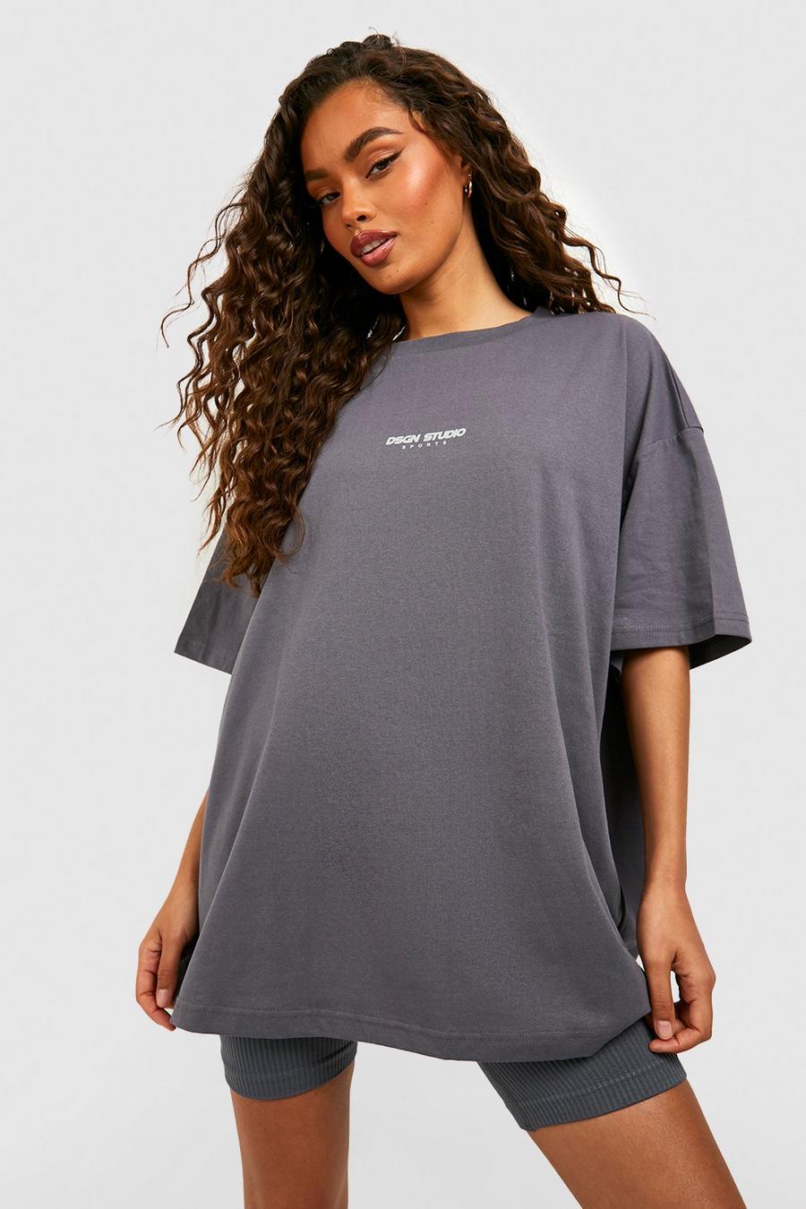 Oversize T-Shirt mit Dsgn Studio Sports Slogan, Charcoal