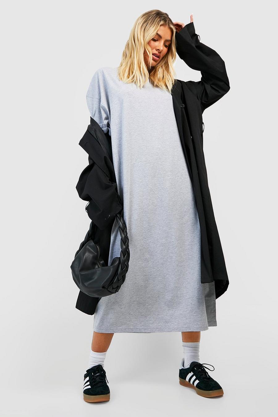 Grey marl Super Oversized Midi T-Shirt Dress image number 1