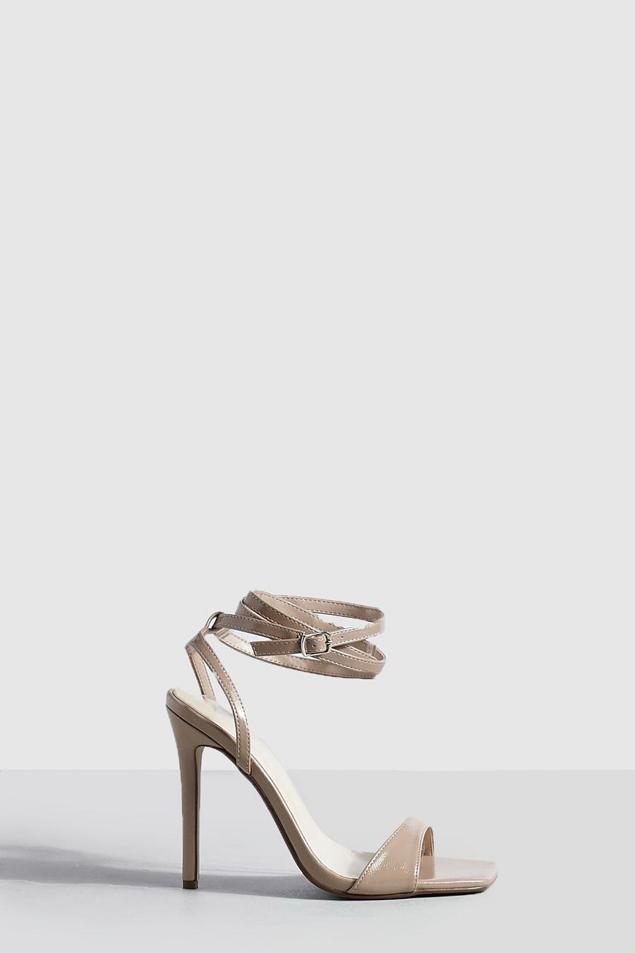 Taupe Wide Fit Strappy Ankle Barely There Stiletto Heel         