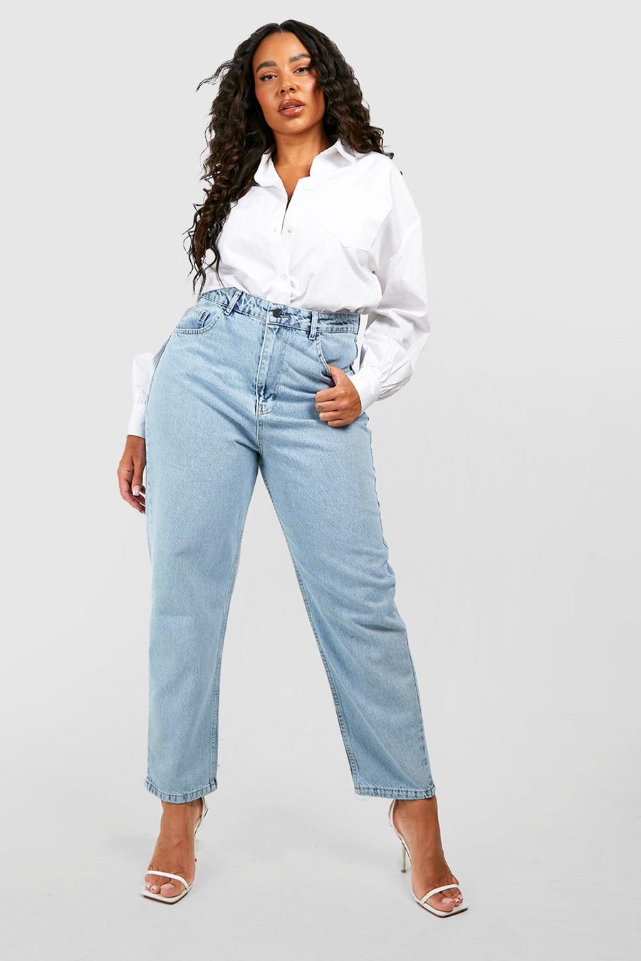 Acid wash light blue Plus Acid Wash High Waist Mom Jean