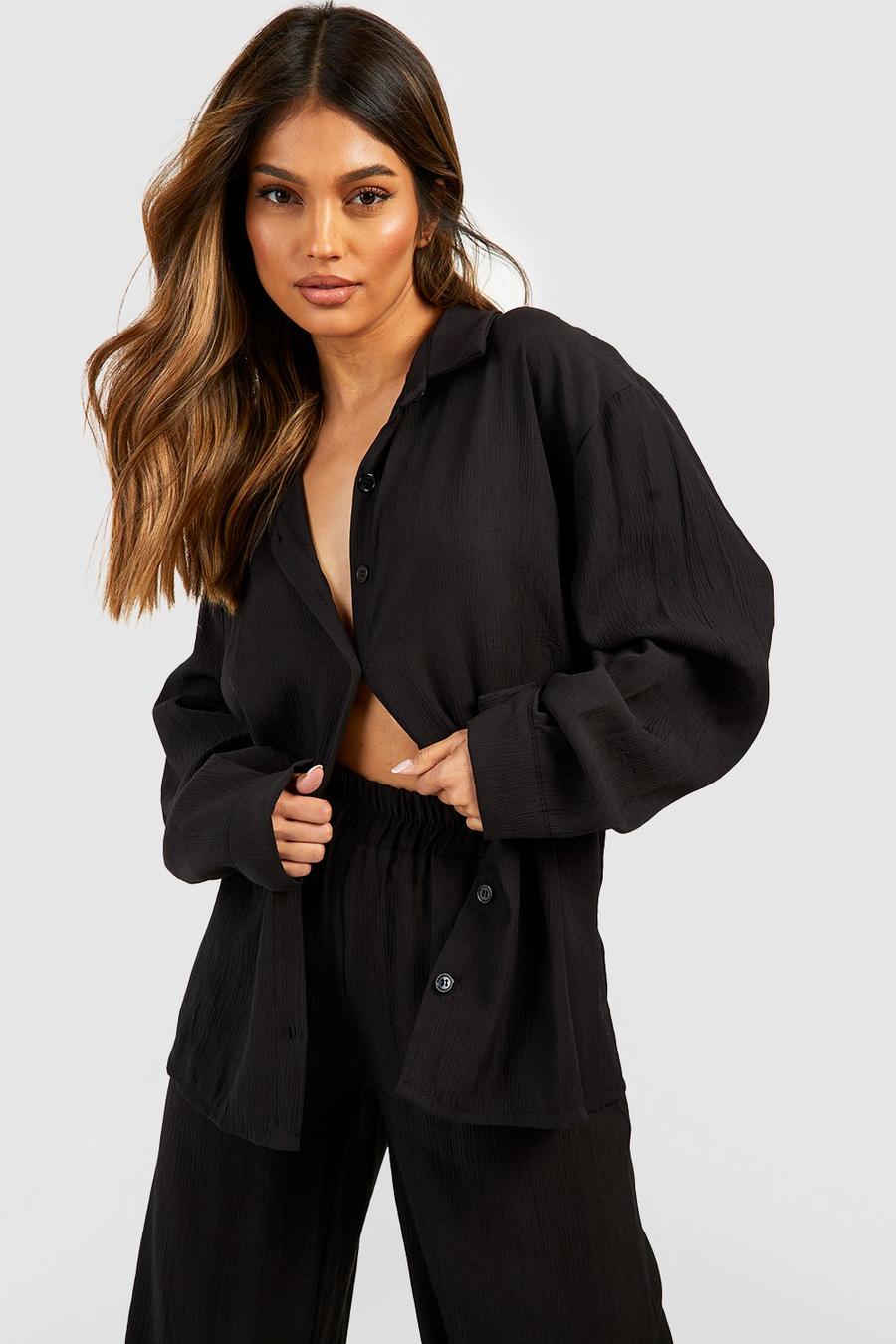 Black Crinkle Relaxed Fit Shirt