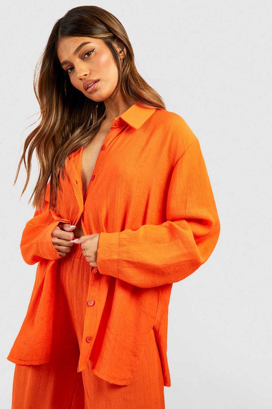 Orange Crinkle Relaxed Fit Shirt