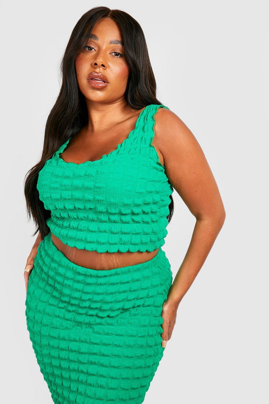 Green Plus Bubble Textured Strappy Longline Bralet 