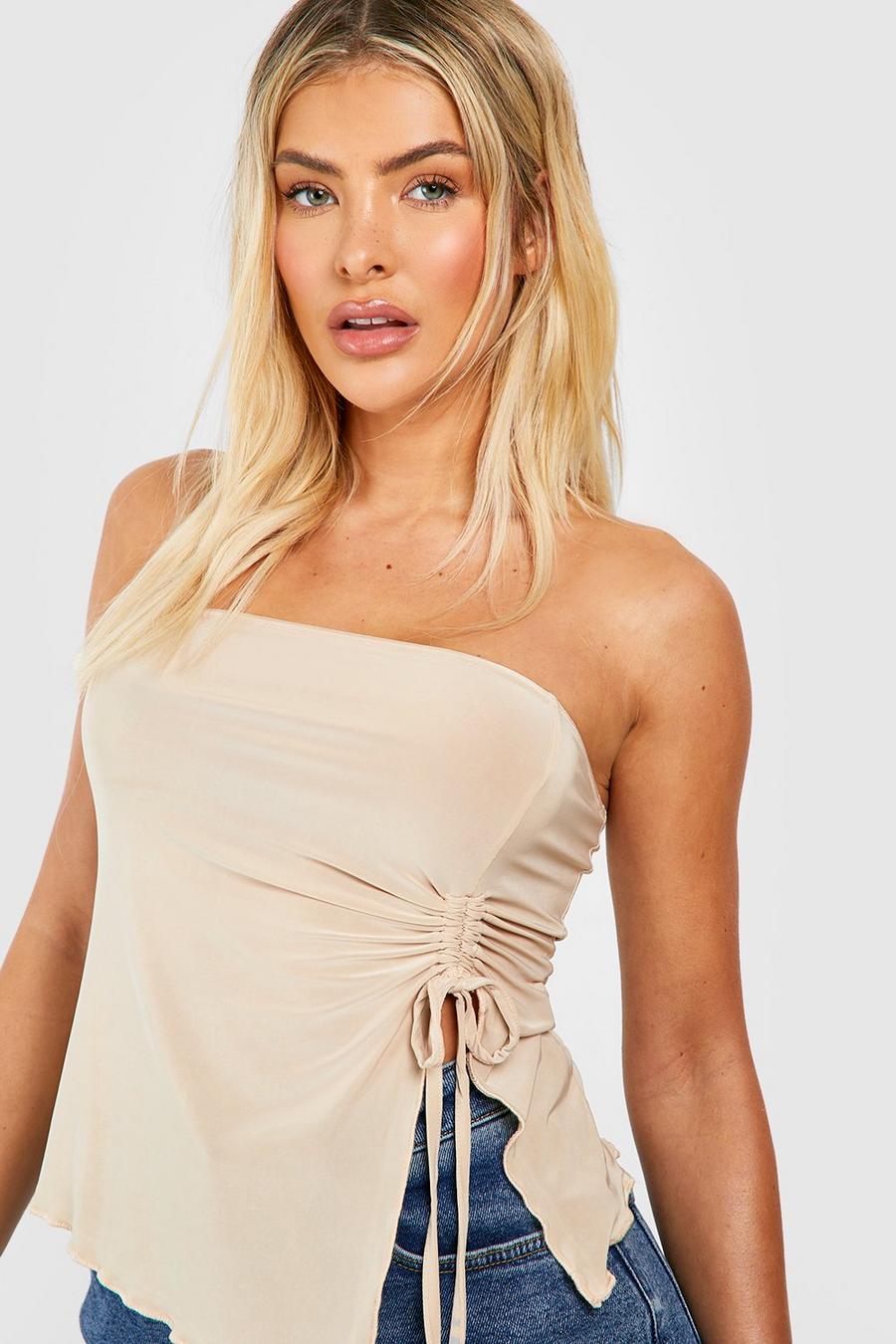 Stone Slinky Ruched Tie Detail Tube Top