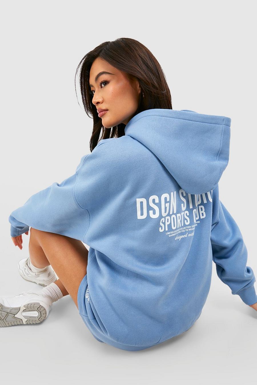 Blue Sports Club Slogan Oversized Hoodie