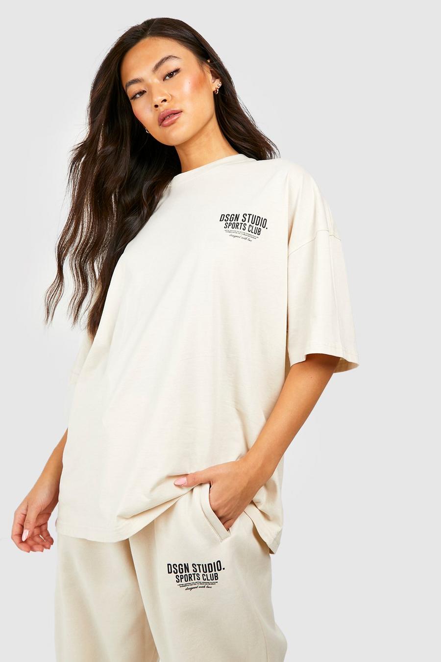 T-shirt oversize con slogan Dsgn Studio Sports Club, Ecru