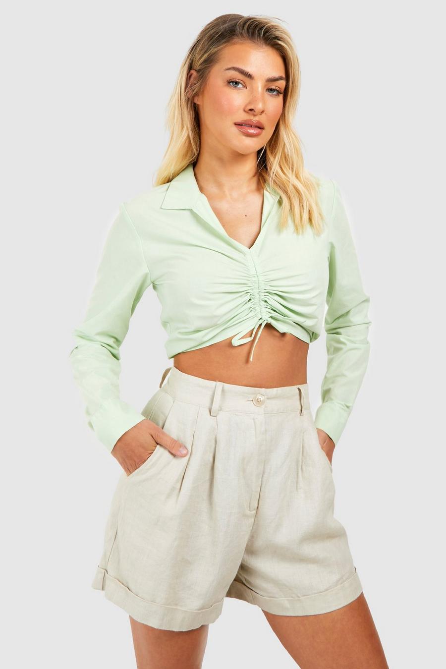 Ruched Detail Cropped Shirt 