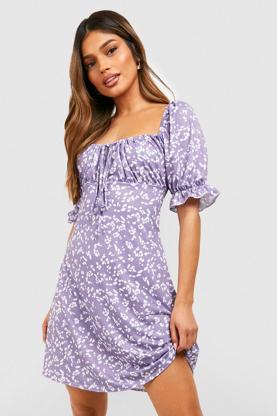 Lilac Printed Cup Detail Swing Dress