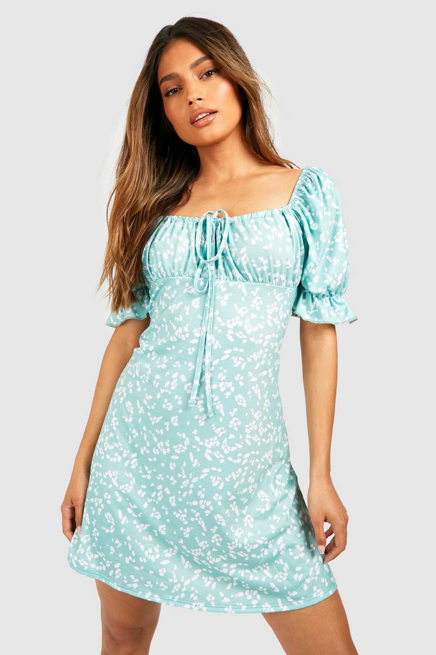 Sage Printed Cup Detail Swing Dress