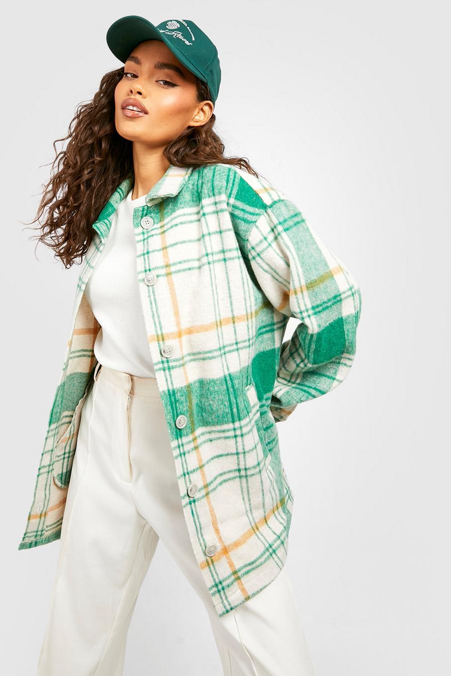 Bottle green Oversized Button Up Check Shacket image number 1