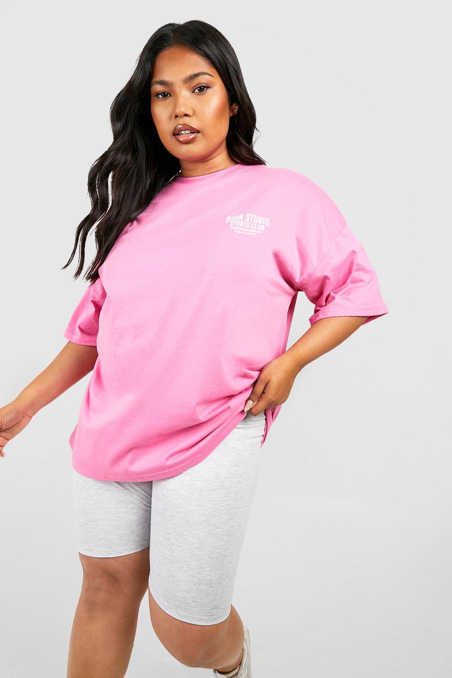 T-shirt Plus Size oversize con slogan Sports Club, Pink