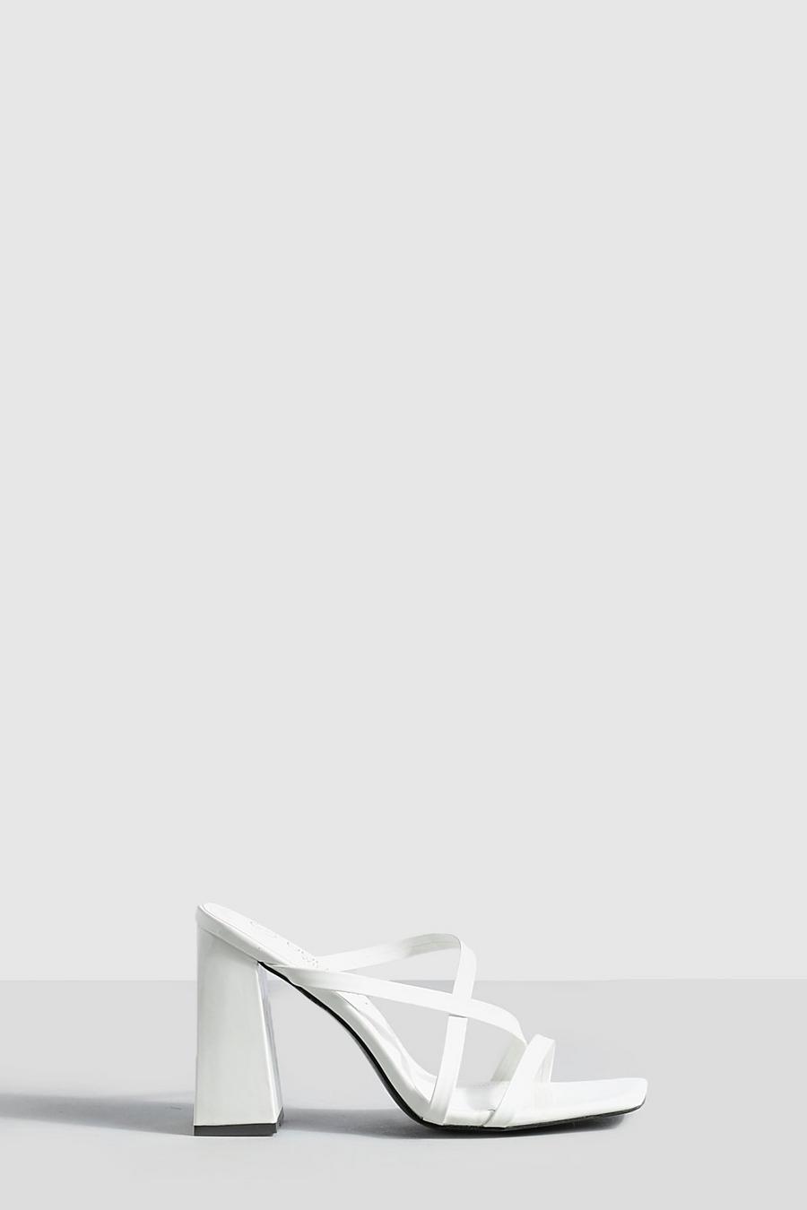 Sandali Mules a calzata ampia a punta quadrata con tacco a blocco, White