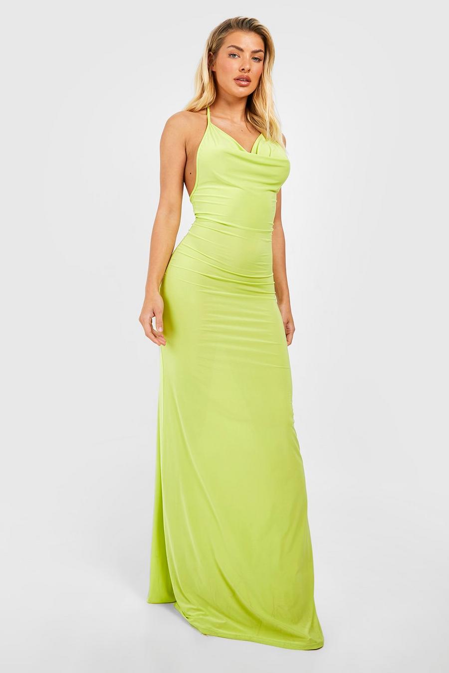 Lime Cowl Neck Slinky Maxi Dress