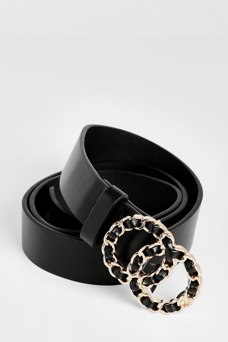 Cintura ad anelli color oro con fibbia circolare, Black