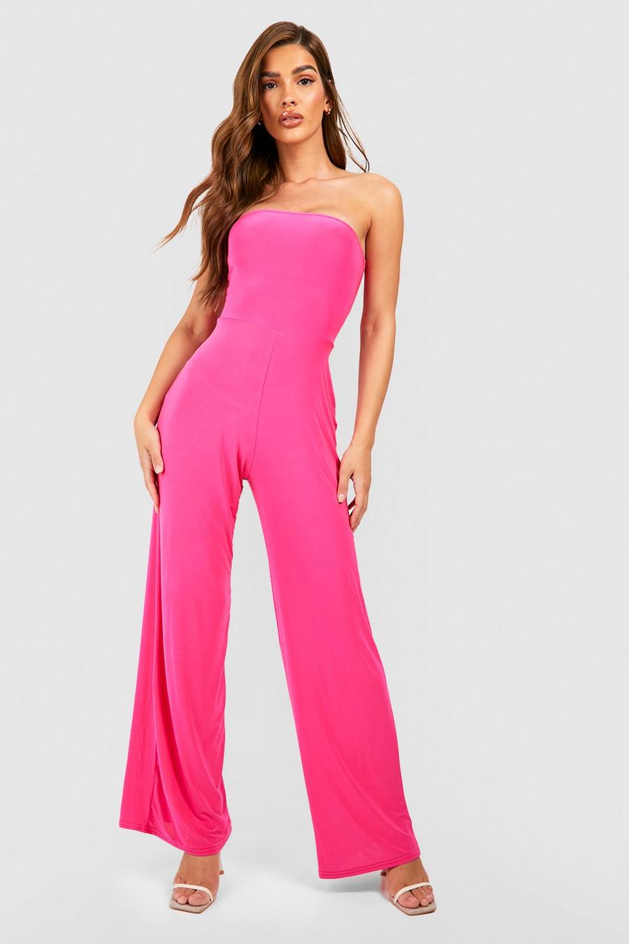 Bright pink Premium Heavy Weight Slinky Bandeau Wide Leg Jumpsuit