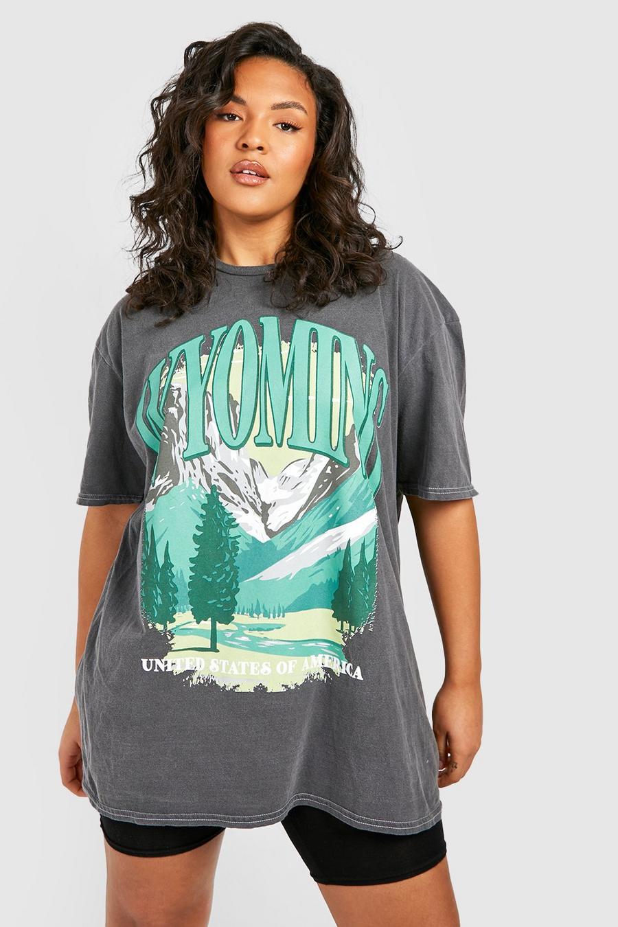 Grande taille - T-shirt oversize à slogan Wyoming, Charcoal