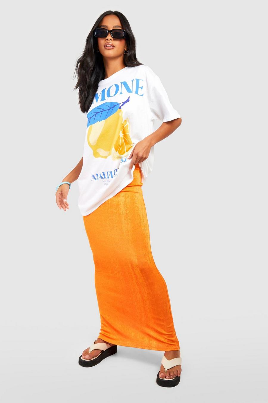 Orange Petite Acetate Slinky Maxi Skirt