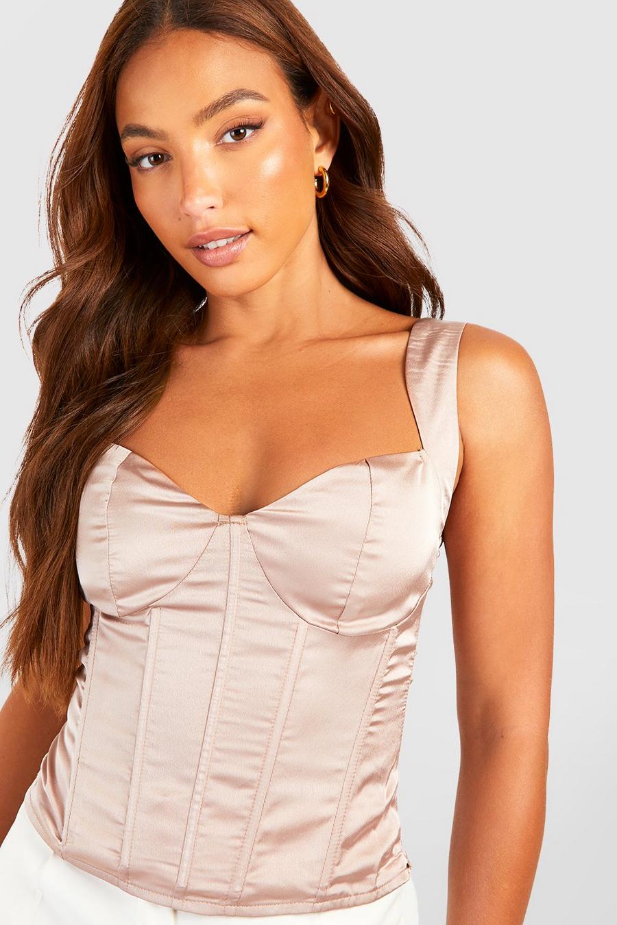 Champagne Tall Satin Corset Detail Top