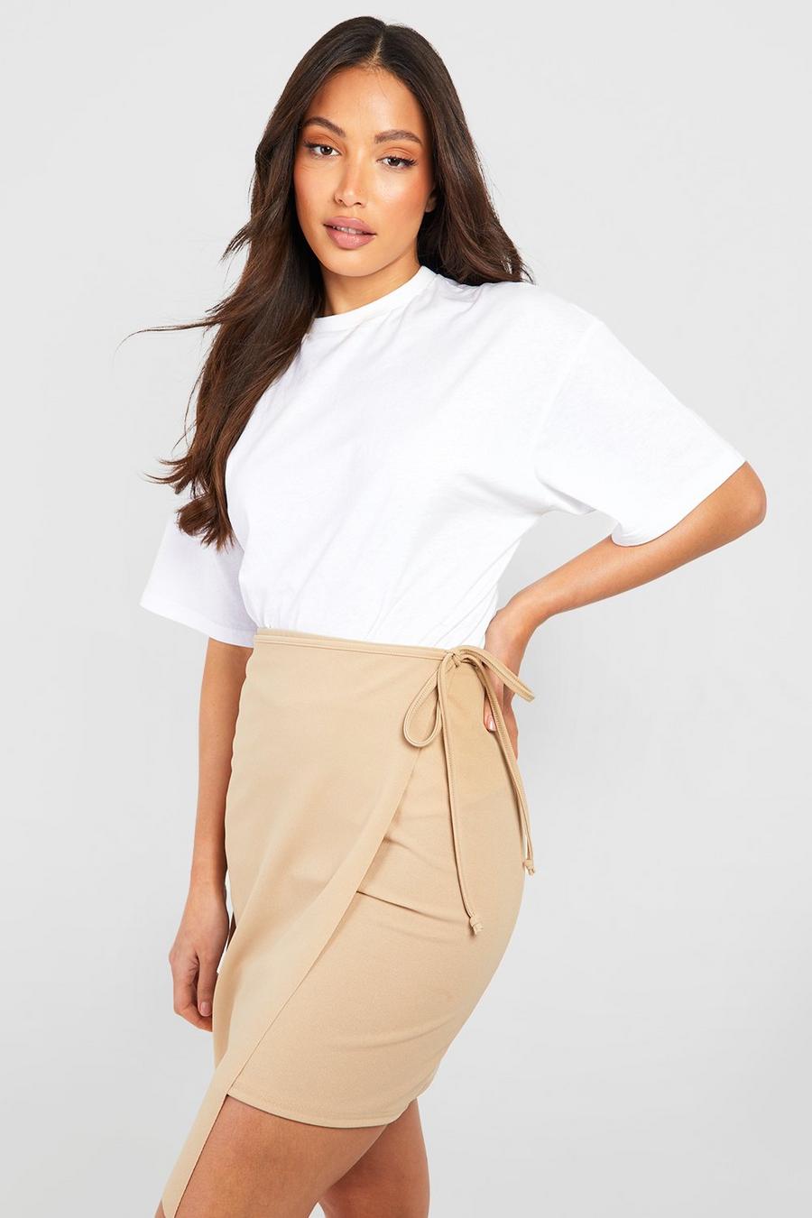 Stone beige Tall Wrap Tie Side Mini Skirt