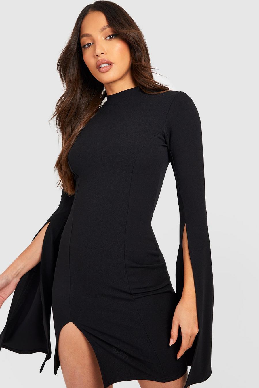 Black Tall Cape Split Sleeve Mini Dress