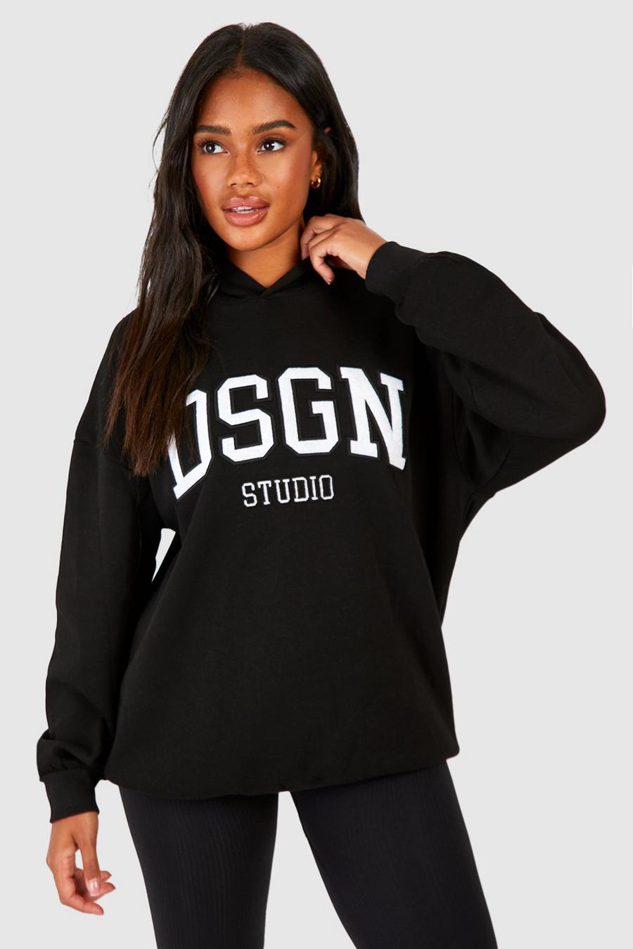 Black Applique Embroidered Oversized Hoodie