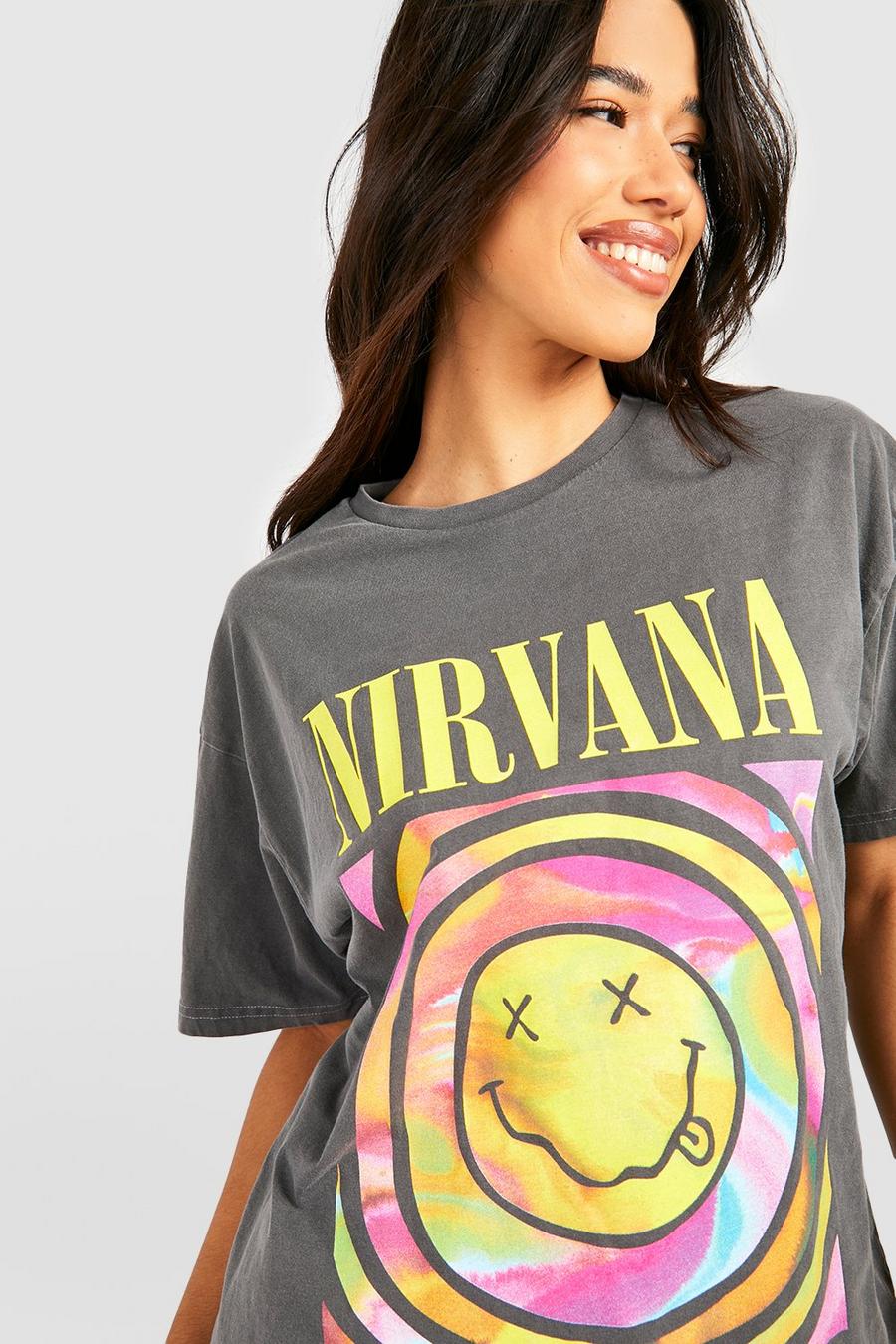 Charcoal grey Tall Nirvana License Washed T-shirt