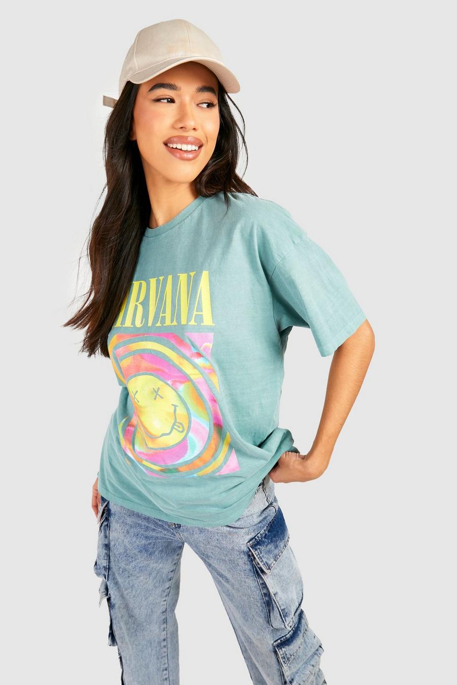 Green Tall Nirvana License Washed T-shirt