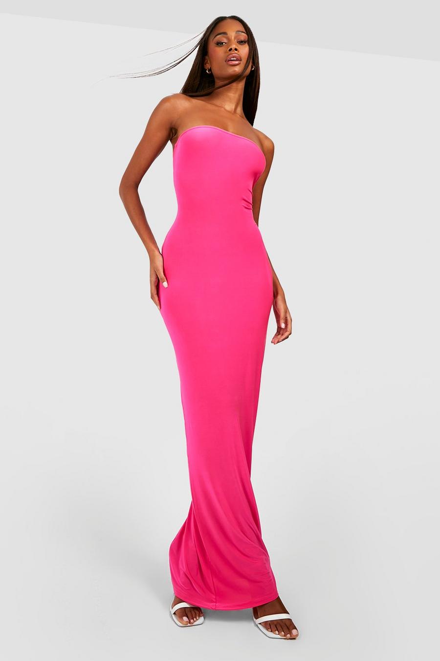 Vestido maxi Premium palabra de honor ceñido grueso, Hot pink