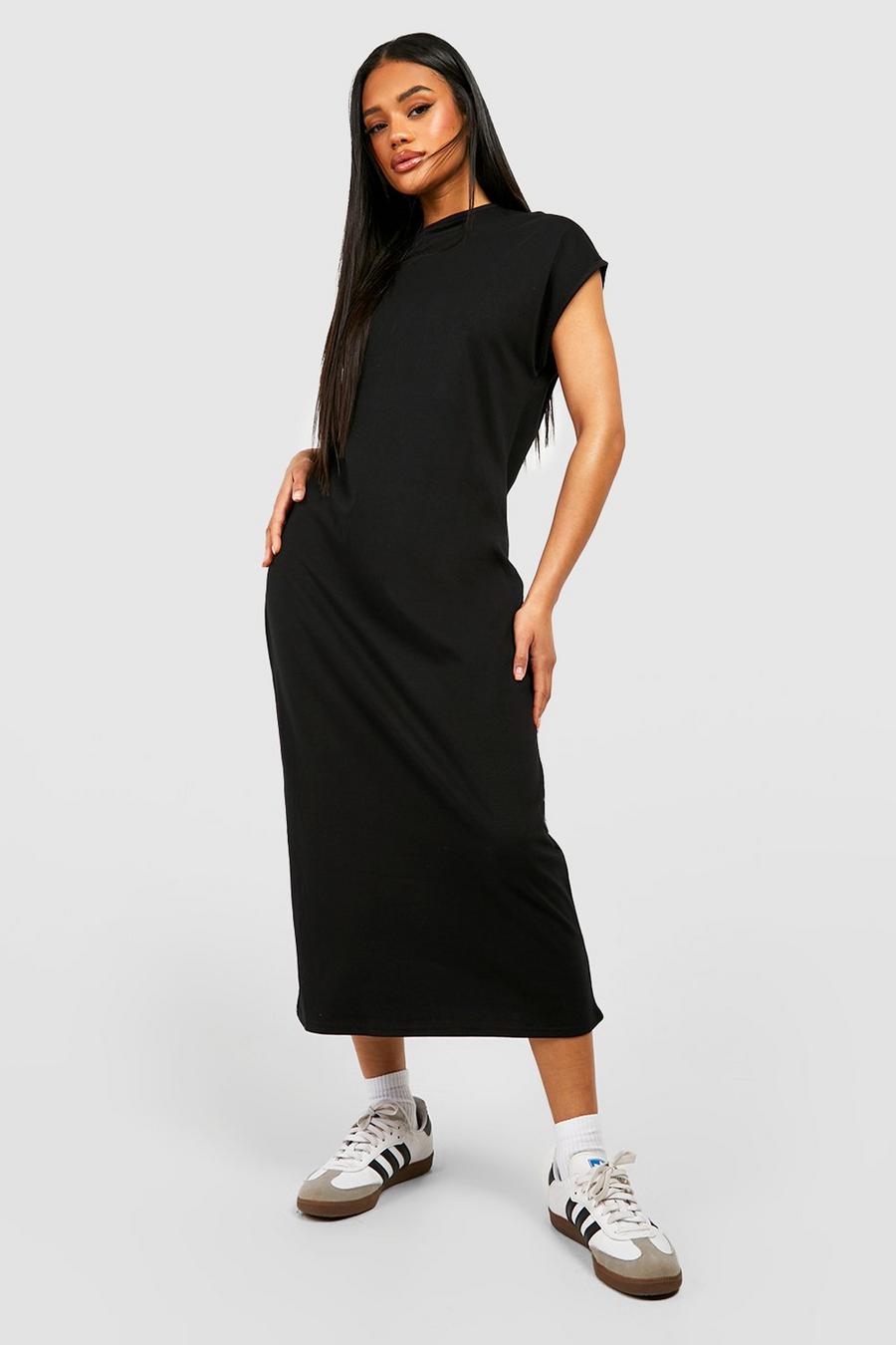 Black Cotton T-shirt Midaxi Dress image number 1