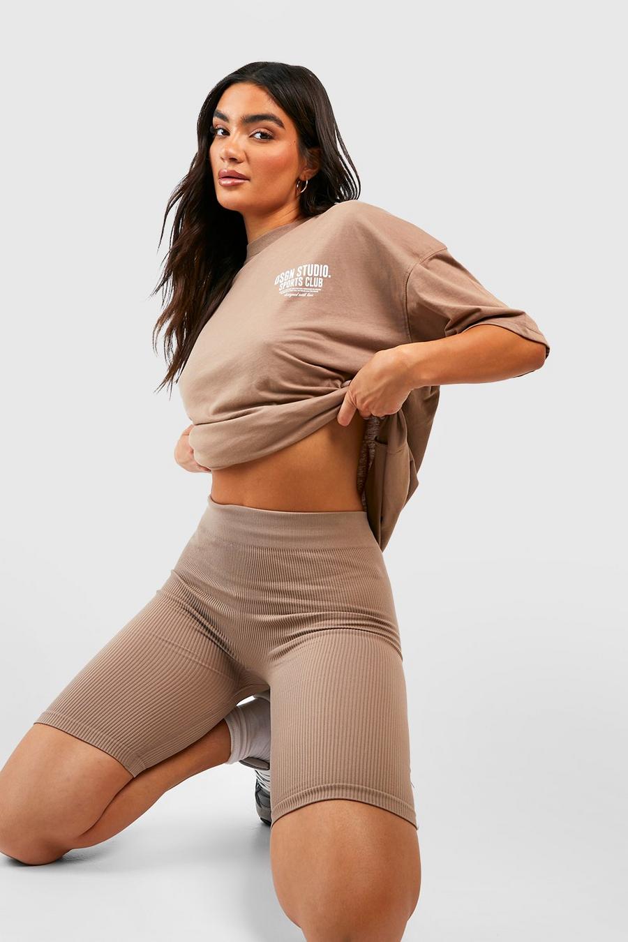 Taupe Seamless Contour Ribbed Sculpt Cycling Short