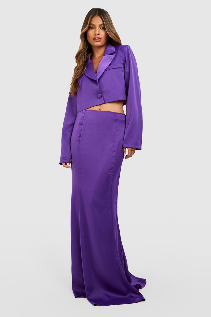 Jewel purple Matte Satin Fluid Maxi Skirt