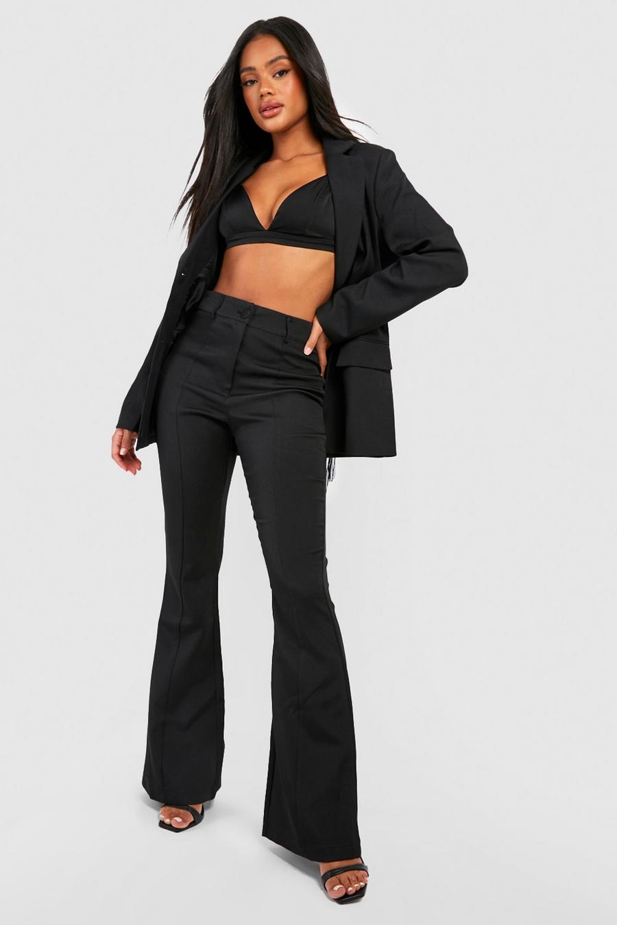 Black Fit & Flare Seam Front Tailored Pants
