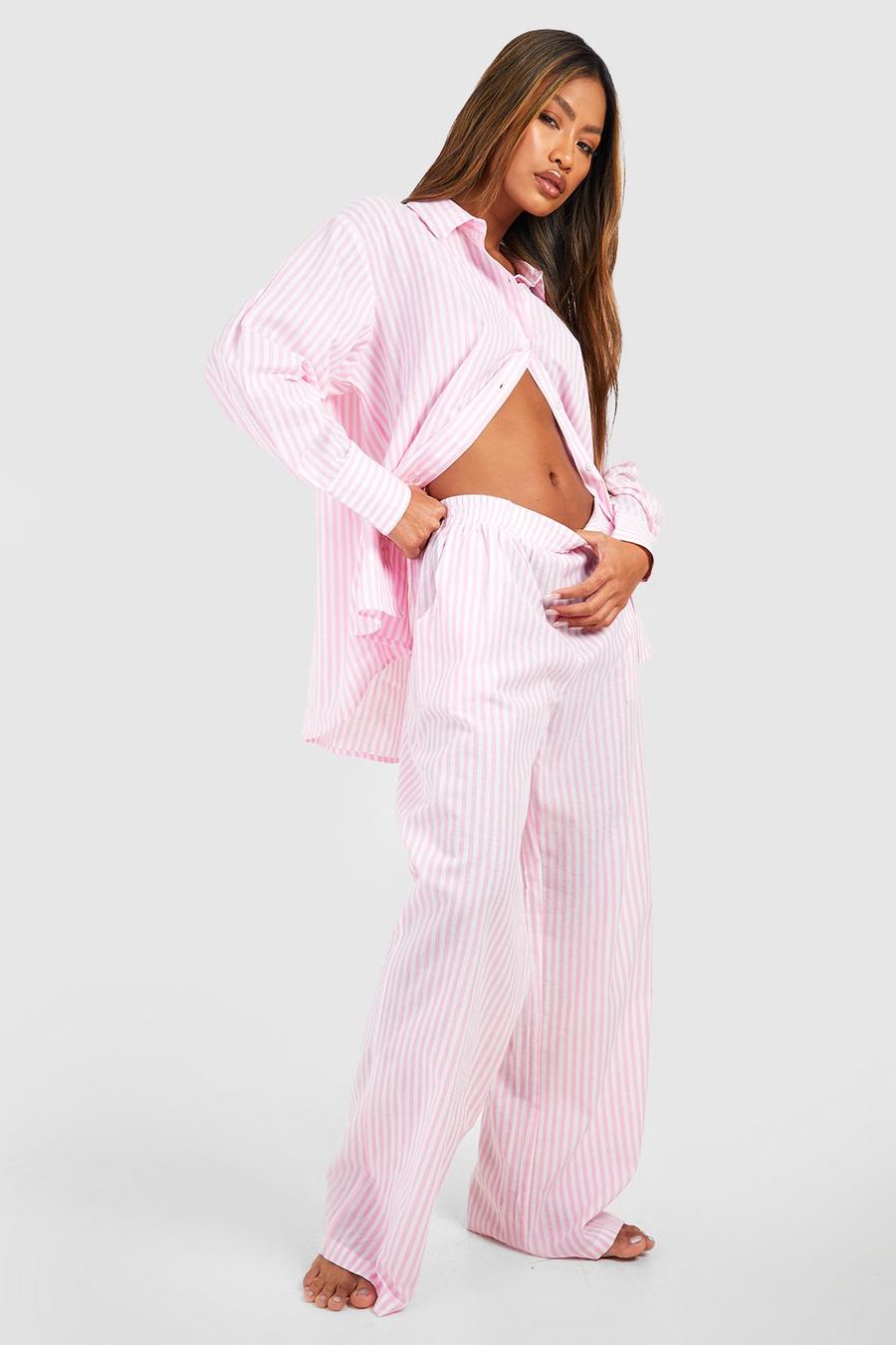 Pantaloni pigiama in cotone a righe verticali, Pink