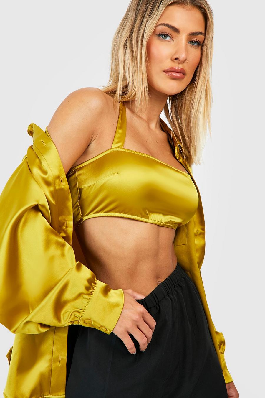 Chartreuse Premium Satin Bralet Overszied Shirt 2 In 1 