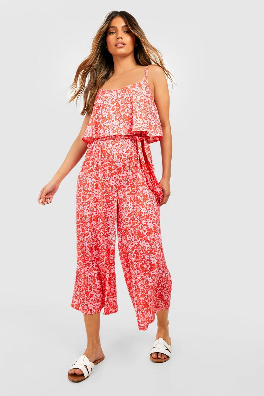 Floral Strappy Belted Culotte Jumpsuit
