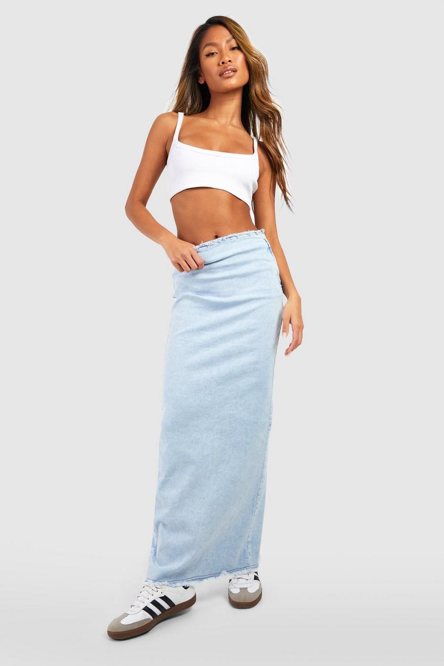 Bleached blue Bleached Wash Denim Maxi Skirt