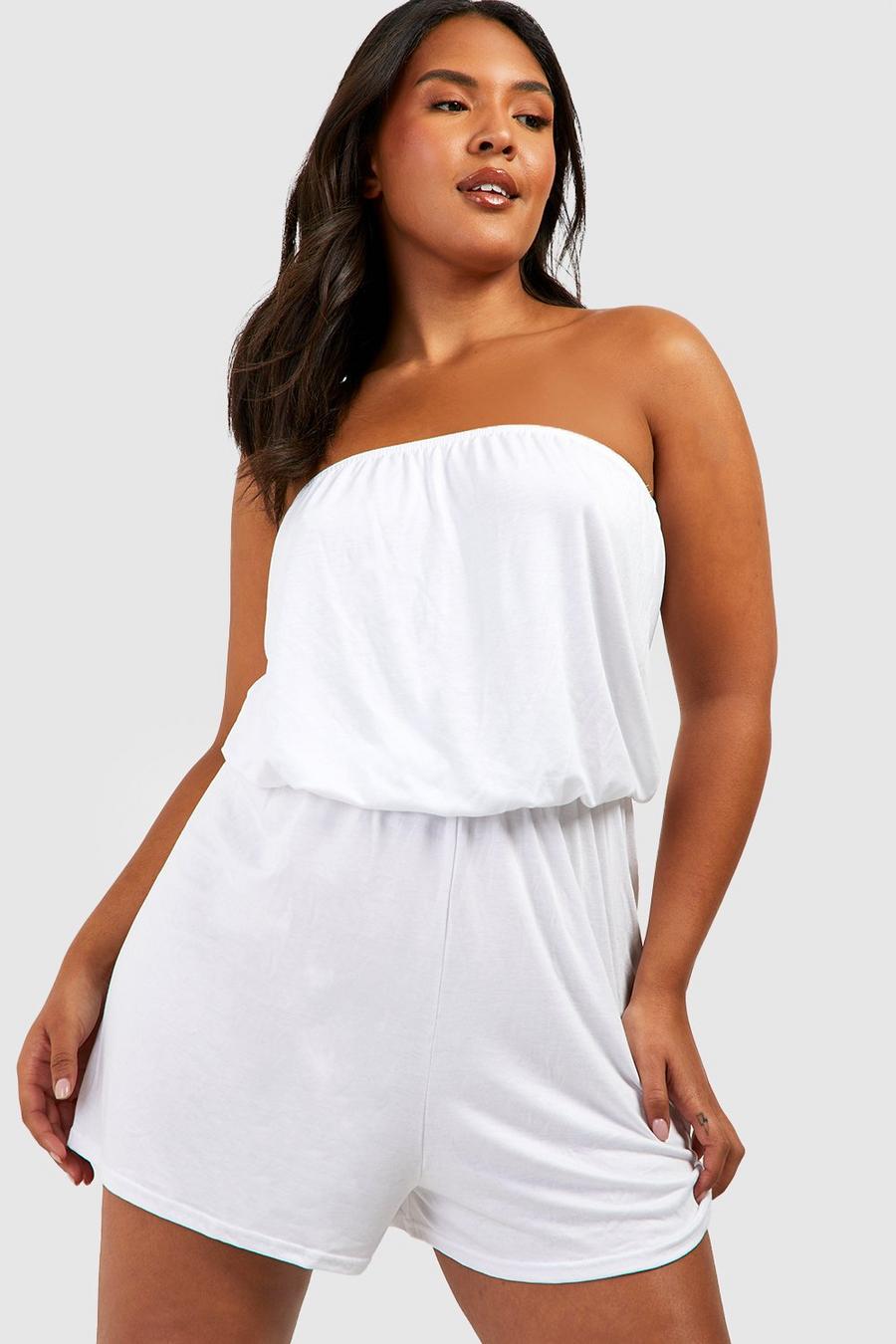 White Plus Strapless Jersey Strand Playsuit